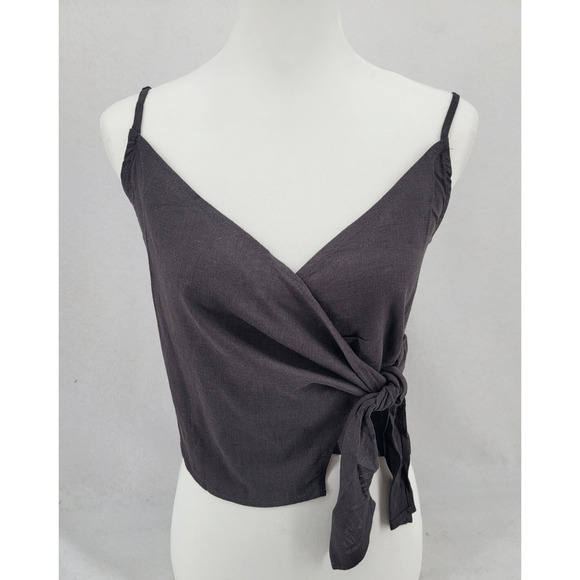 Hayden Los Angeles Women’s Small Wrap Tie Tank Top Charcoal Gray Linen Blend NWT - Picture 1 of 4